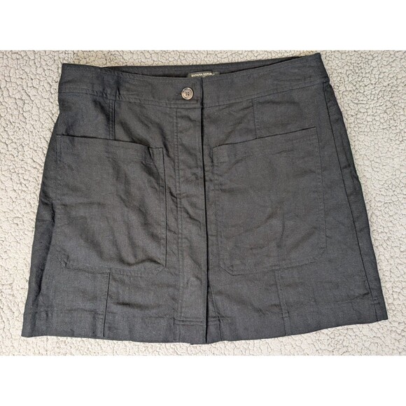 Banana Republic Button Front Linen Blend Black Skirt Size 16 Preppy Academia - Picture 2 of 11
